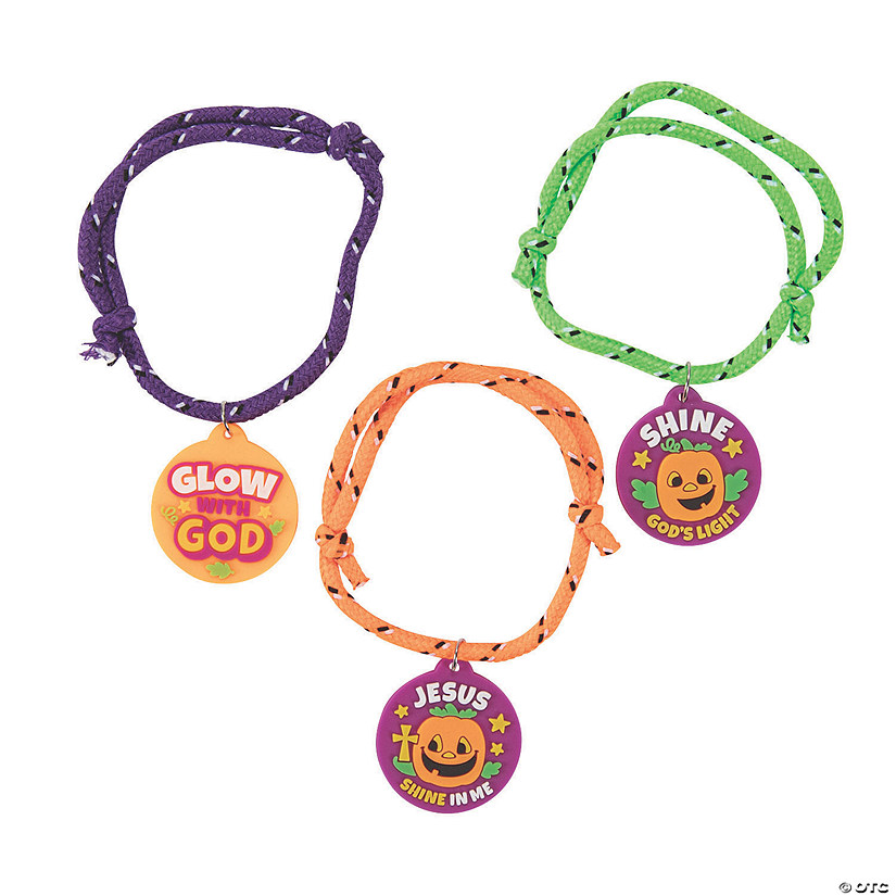 13" Christian Pumpkin Friendship Charm Rope Bracelets - 24 Pc. Image