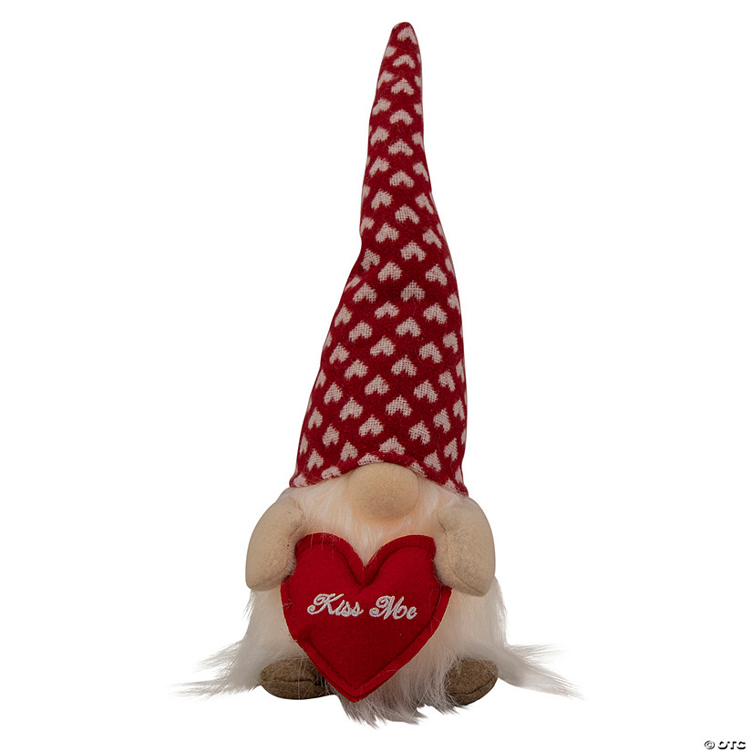 13" Lighted Boy Valentine's Day Gnome with Kiss Me Heart Image