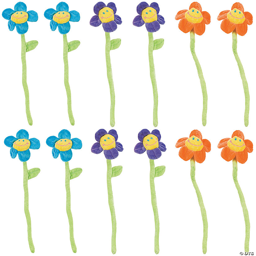 13" Multicolor Bendable Smile Face Stuffed Flowers &amp;#8211; 12 Pc. Image
