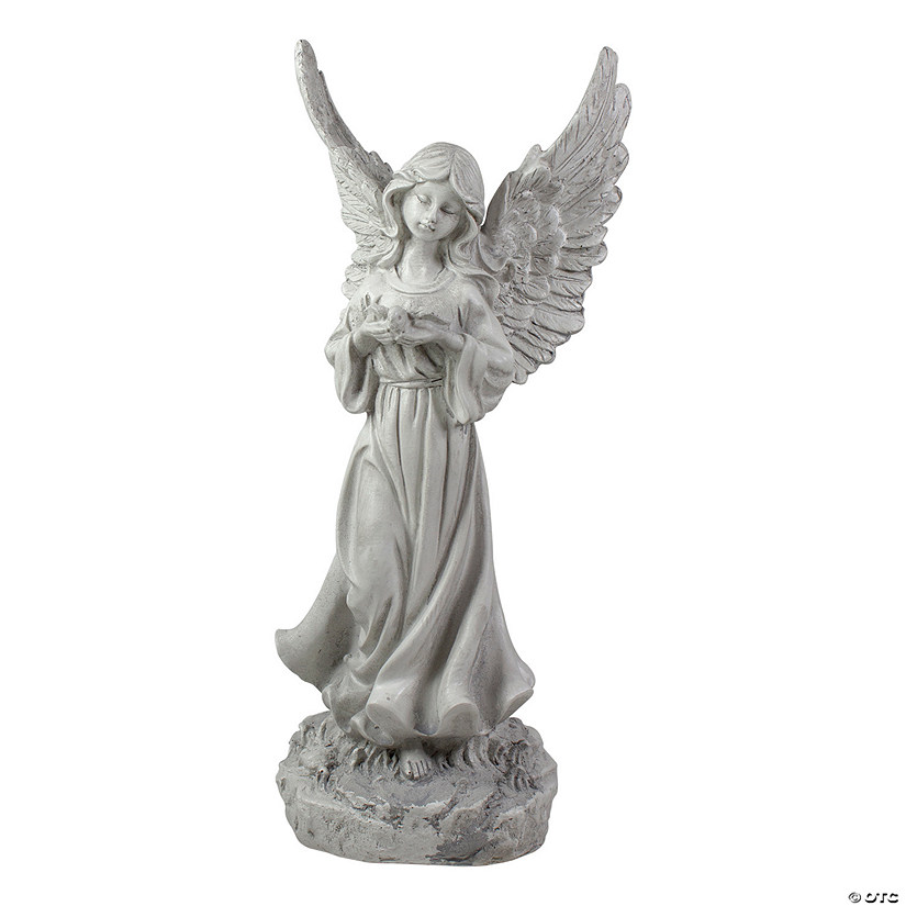 13" Weathered Gray Serene Angel with Dove Outdoor Garden Statue Image