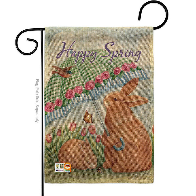 13 x 18.5 in. Bunnies with Umbrella Burlap Spring Easter Impressions Decorative Vertical Double Sided Garden Flag Image