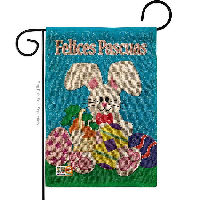 13 x 18.5 in. Felices Pascuas Burlap Spring Easter Impressions Decorative Vertical Double Sided Garden Flag Image