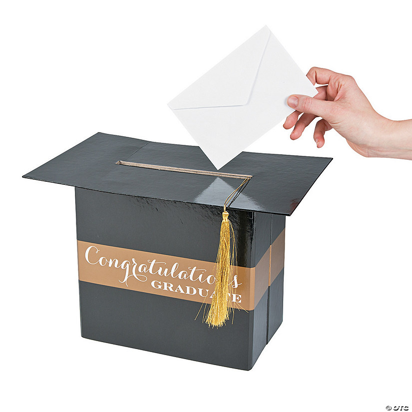 13" x  8 3/4" Black & Gold Congratulations Graduate Cardstock Card Box Image