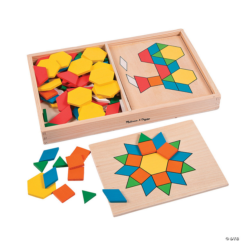 13" x 8" Melissa & Doug<sup>&#174;</sup> Pattern Blocks & Boards Wood Puzzles - 10 Pc. Image