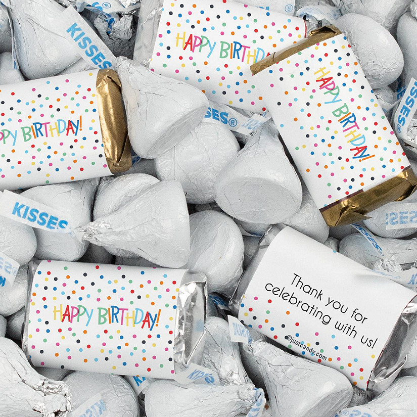 131 Pcs Birthday Candy Party Favors Hershey's Miniatures & White Kisses (1.65 lbs) - Dots Image