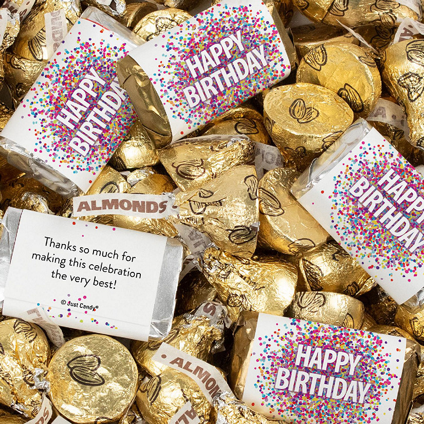 131 Pcs Birthday Candy Party Favors Miniatures & Gold Almond Kisses (1.65 lbs, Approx. 131 Pcs) Image