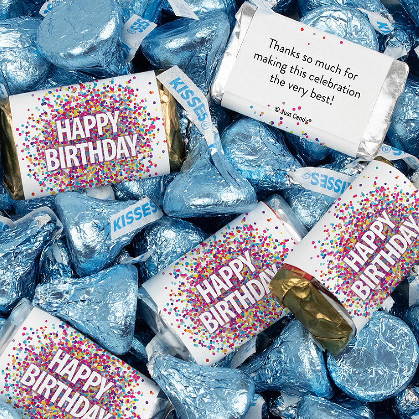 131 Pcs Birthday Candy Party Favors Miniatures & Light Blue Kisses (1.65 lbs, Approx. 131 Pcs) Image