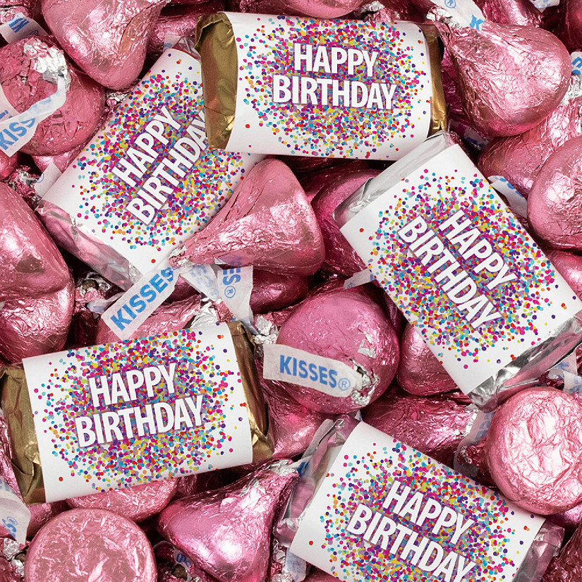 131 Pcs Birthday Candy Party Favors Miniatures & Pink Kisses (1.65 lbs, Approx. 131 Pcs) Image