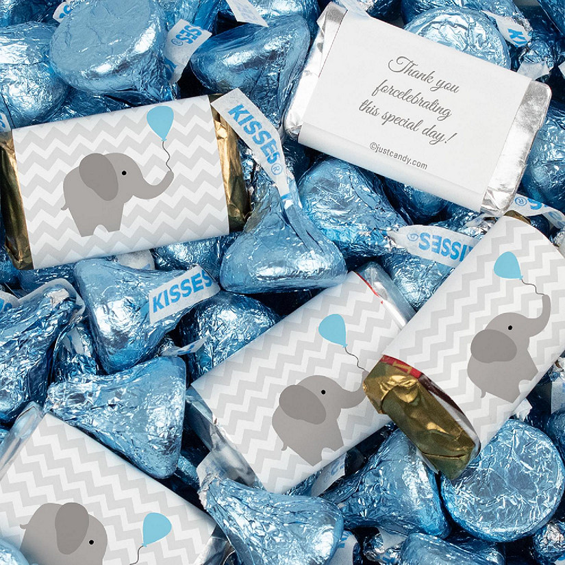 131 Pcs Blue Boy Baby Shower Candy Party Favors Elephant  Hershey's Miniatures & Kisses (1.65 lbs, Approx. 131 Pcs) Image