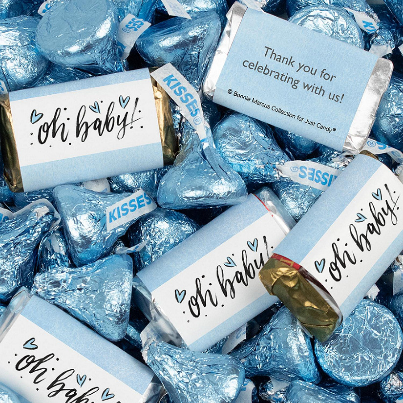 131 Pcs Blue Boy Baby Shower Candy Party Favors Oh Baby Hershey's Miniatures & Blue Kisses (1.65 lbs, Approx. 131 Pcs) Image