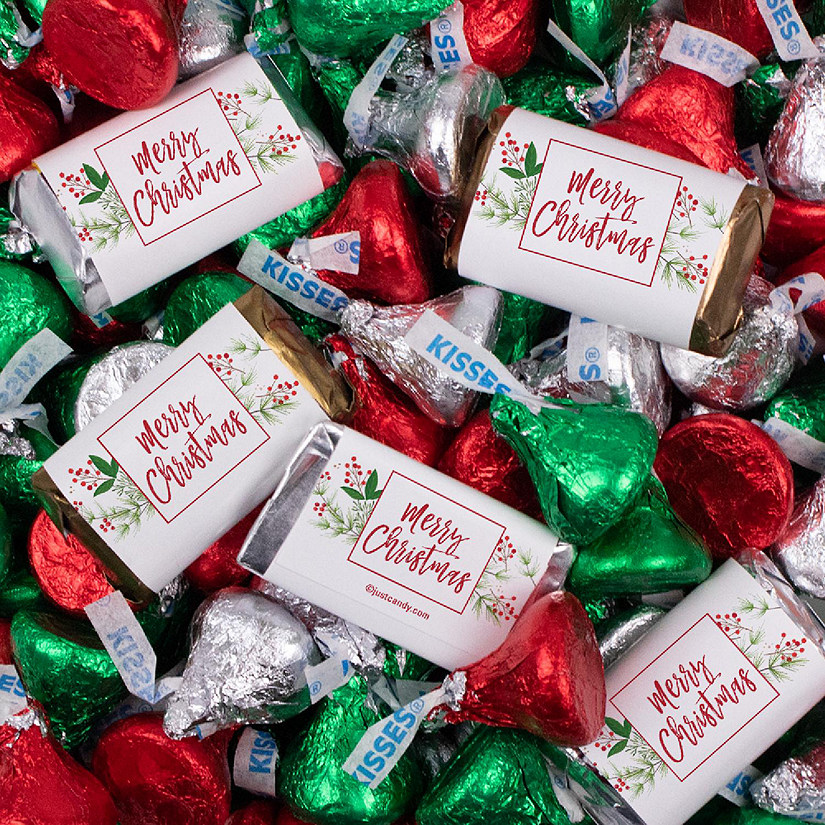 131 Pcs Christmas Candy Chocolate Party Favors Hershey's Miniatures & Red, Green & Silver Kisses (1.65 lbs, Approx. 131 Pcs) - Merry Berry Image