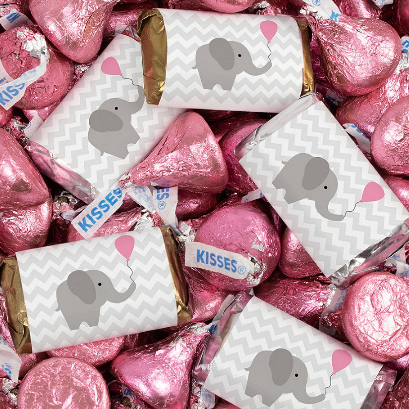 131 Pcs Pink Girl Baby Shower Candy Party Favors Elephant  Hershey's Miniatures & Kisses (1.65 lbs, Approx. 131 Pcs) Image