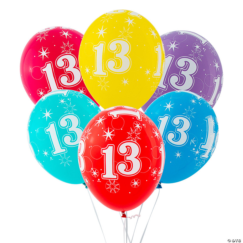 13th Birthday Sparkle 11" Latex Balloon Assortment - 6 Pc. Image