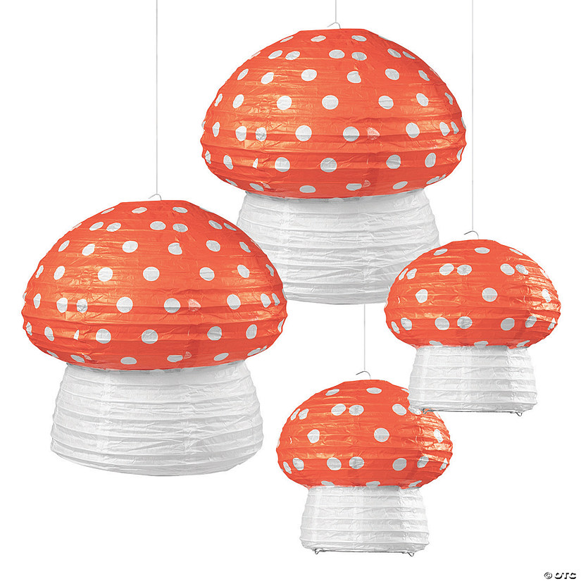 14 1/2" Mushroom Hanging Paper Lanterns &#8211; 4 Pc. Image