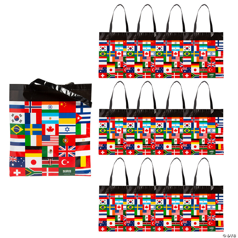 14 1/2" x 17" Large Nonwoven Flags of All Nations Tote Bags - 12 Pc. Image