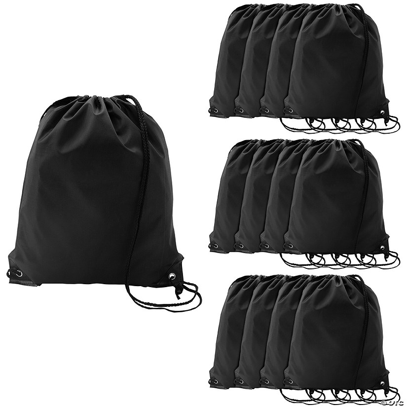 14 1/2" x 18" Large Black Drawstring Bags - 12 Pc. Image