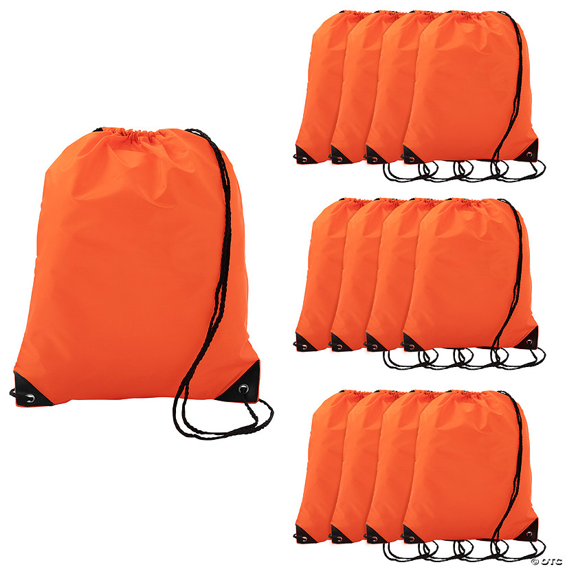 14 1/2" x 18" Large Orange Drawstring Bags - 12 Pc. Image