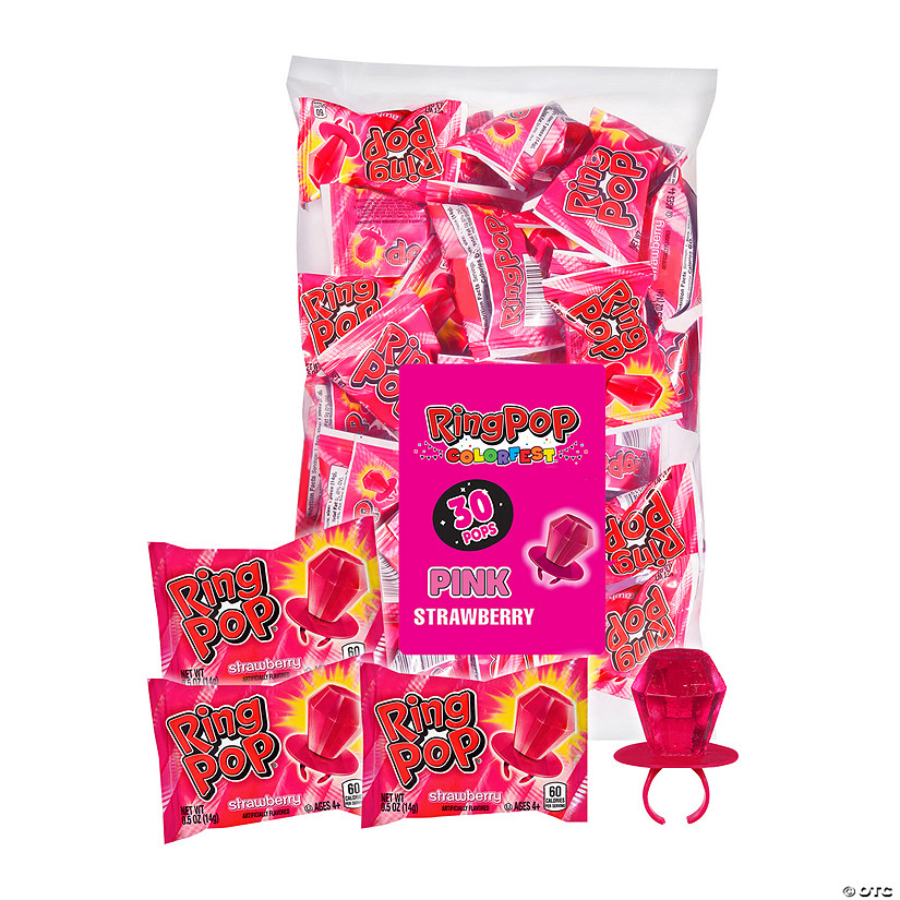 14 1/2" x 9 1/2" 14.8 oz. Pack of Pink Ring Pops<sup>&#174; </sup>- 30 Pc. Image