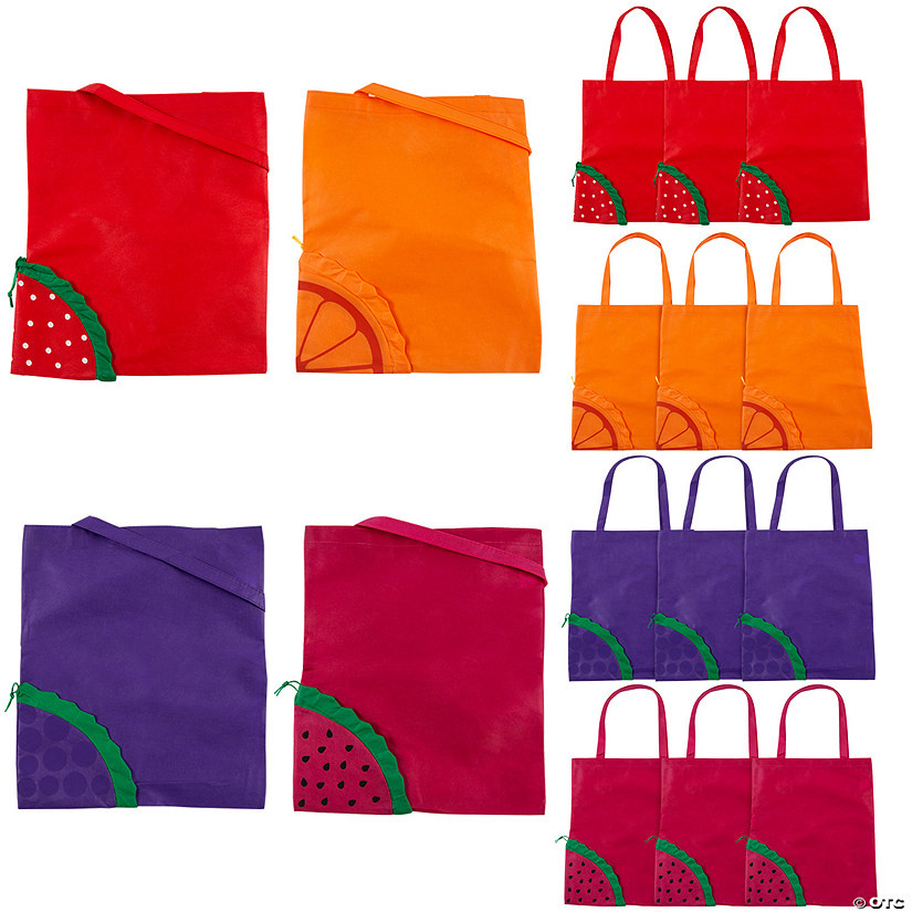 14 1/4" x 16 1/2" Large Foldable Fruit Nonwoven Tote Bags - 12 Pc. Image