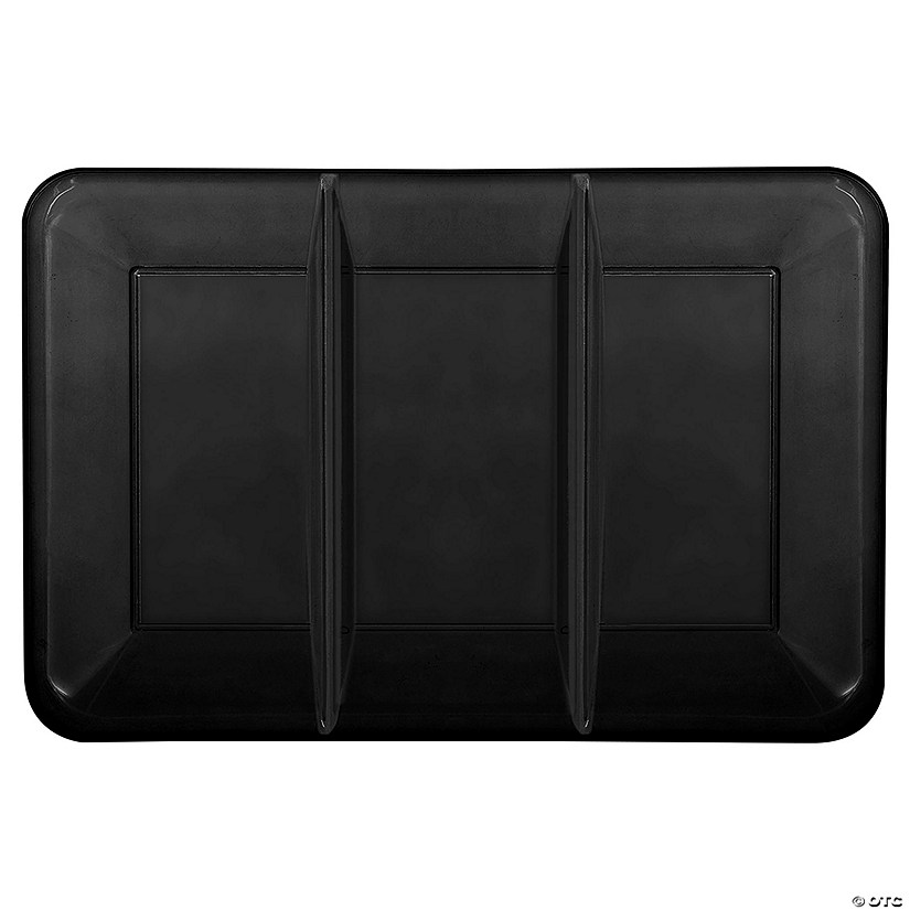 14 1/4" x 9 1/2" Bulk 12 Pc. Black Three-Section Rectangle Serving Trays Image