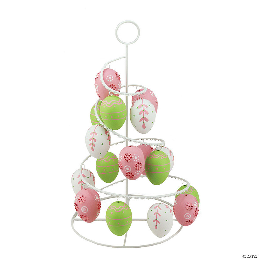 14.25" Pink, White and Green Cut-Out Easter Egg Tree Tabletop Decor Image