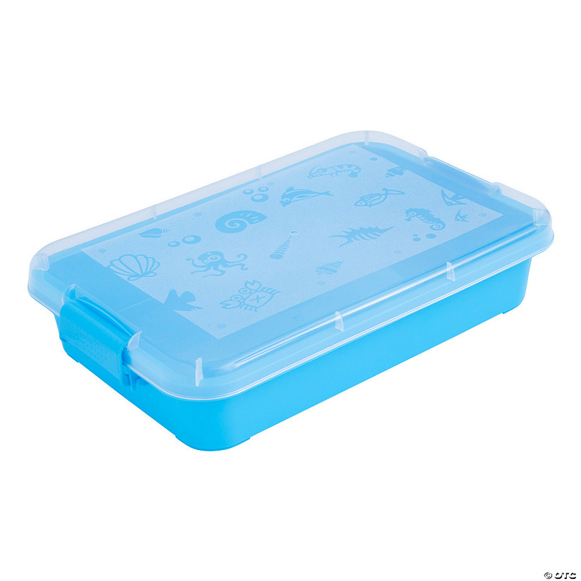 14 3/4" x 10" Blue Plastic Sand Play & Storage Tray with Lid Image