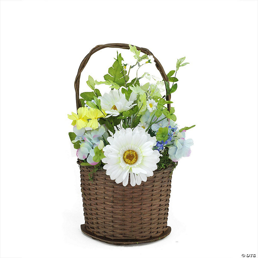 14.5" Mixed Spring Flower Artificial Floral Arrangement with Basket Image