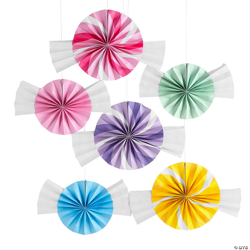 14" Candy World Paper Hanging Paper Fans - 6 Pc. Image