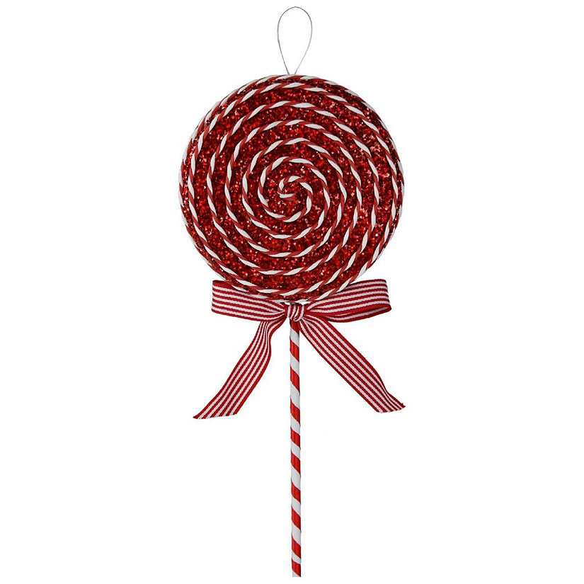 14" Glitter Lollipop Bow Pick: Red &amp; White Image