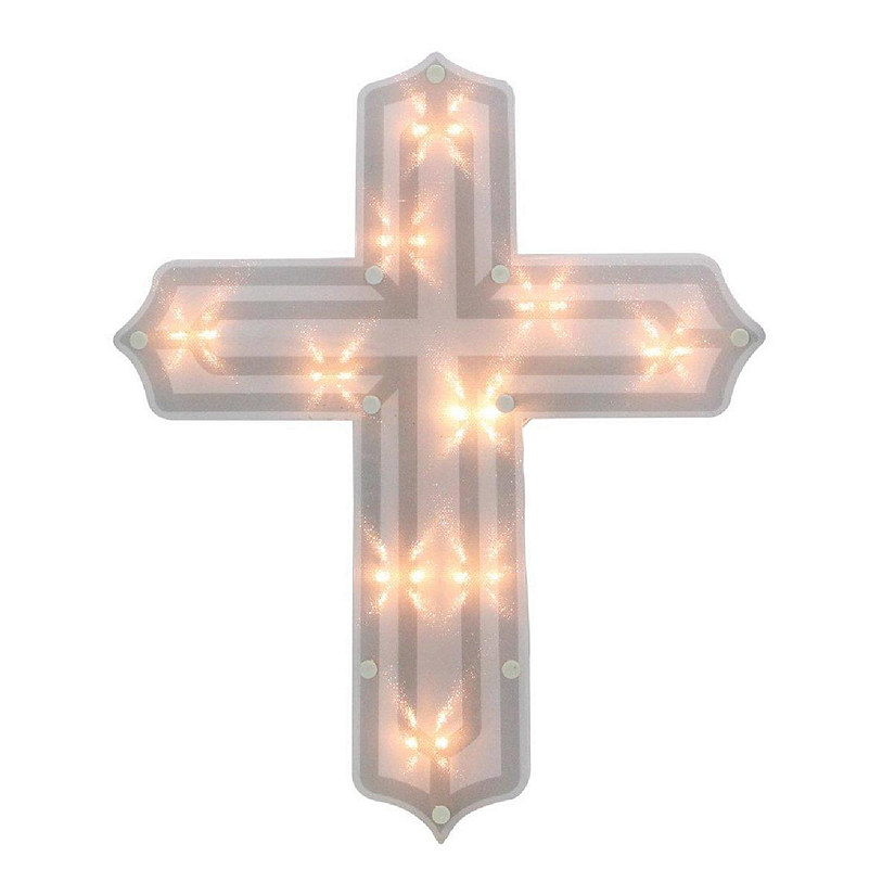14 in. Lighted Religious Cross Easter Window Silhouette Decoration Image