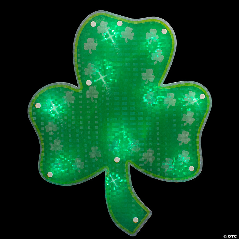 14" LED Lighted Green Shamrock St. Patrick's Day Window Silhouette Image