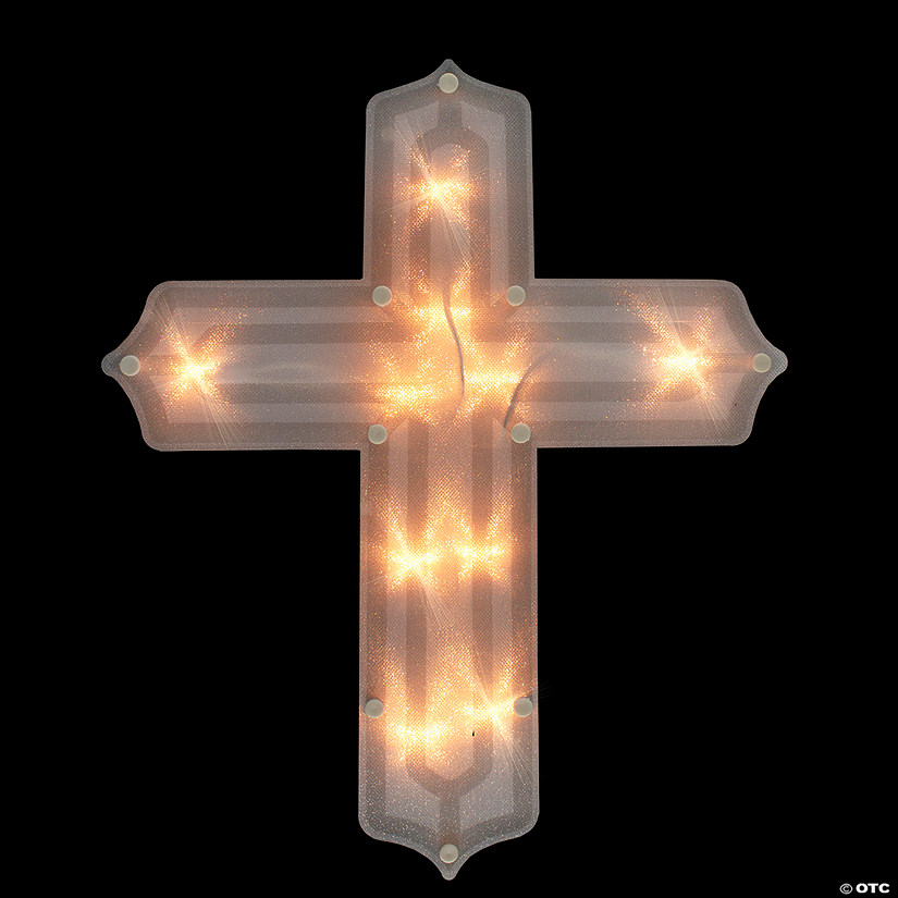 14" Lighted Religious Cross Easter Window Silhouette Decoration Image