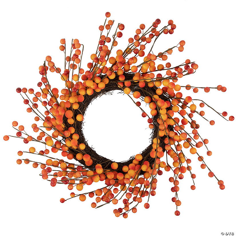 14" Orange and Red Berry Artifical Fall Harvest Twig Wreath  14-Inch  Unlit Image