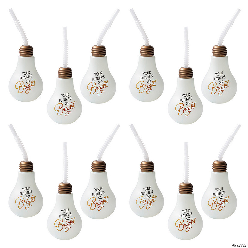 14 oz. Bulk 60 Ct. Grad Lightbulb Reusable Plastic Cups with Lids & Straws Image