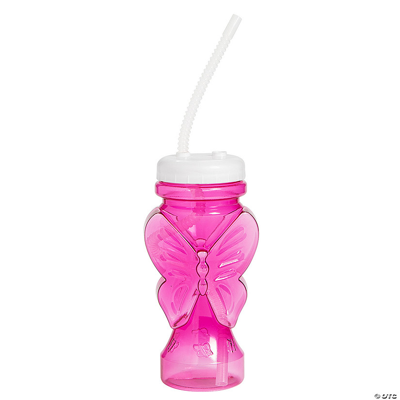 14 oz. Butterfly Reusable Plastic Cups with Lids & Straws - 6 Ct. Image