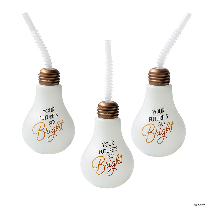 14 oz. Grad Lightbulb Reusable BPA-Free Plastic Cups with Lids & Straws - 12 Ct. Image