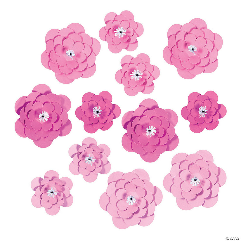14" Pink Paper Flowers Party Decor - 12 Pc. Image