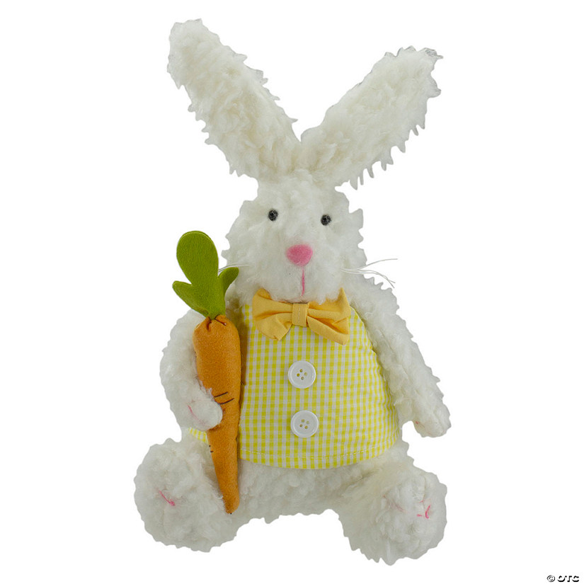 14" Plush White Easter Bunny Rabbit Holding a Carrot Image