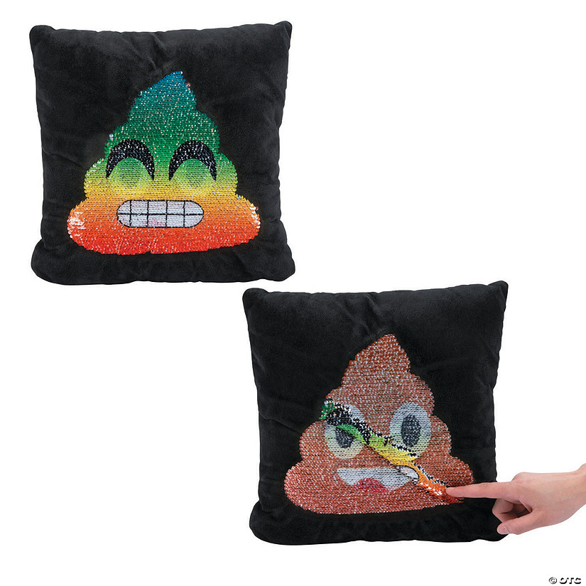 14" Rainbow Flipping Sequin Stuffed Poop Emoji Pillow Image