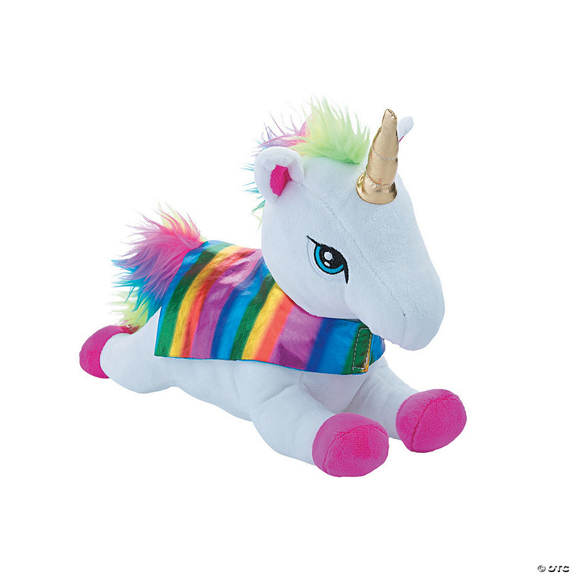 14" White Stuffed Super Unicorn with Rainbow Cape Image