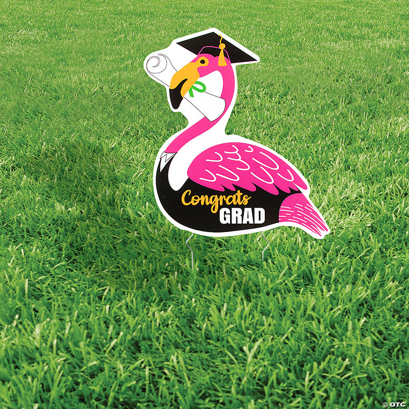14" x 16" Congrats Grad Flamingo Corrugated Plastic Yard Sign Image