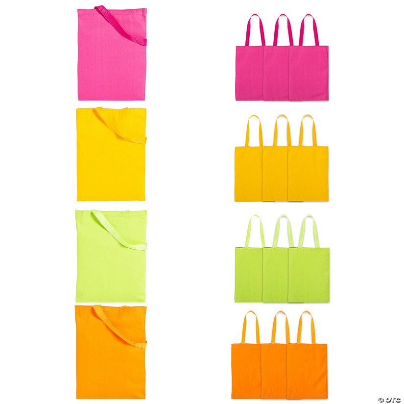 14" x 17" Large Bright Color Canvas Tote Bags - 12 Pc. Image
