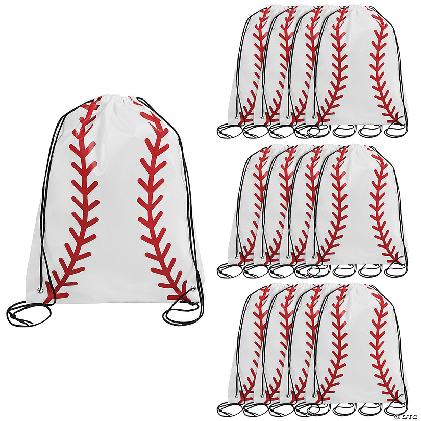 14" x 18" Large Baseball Polyester Drawstring Bags - 12 Pc. Image