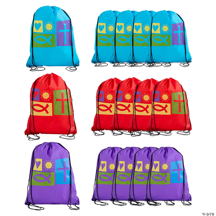 14" x 18" Large Nylon  Religious Symbols Drawstring Bags - 12 Pc. Image