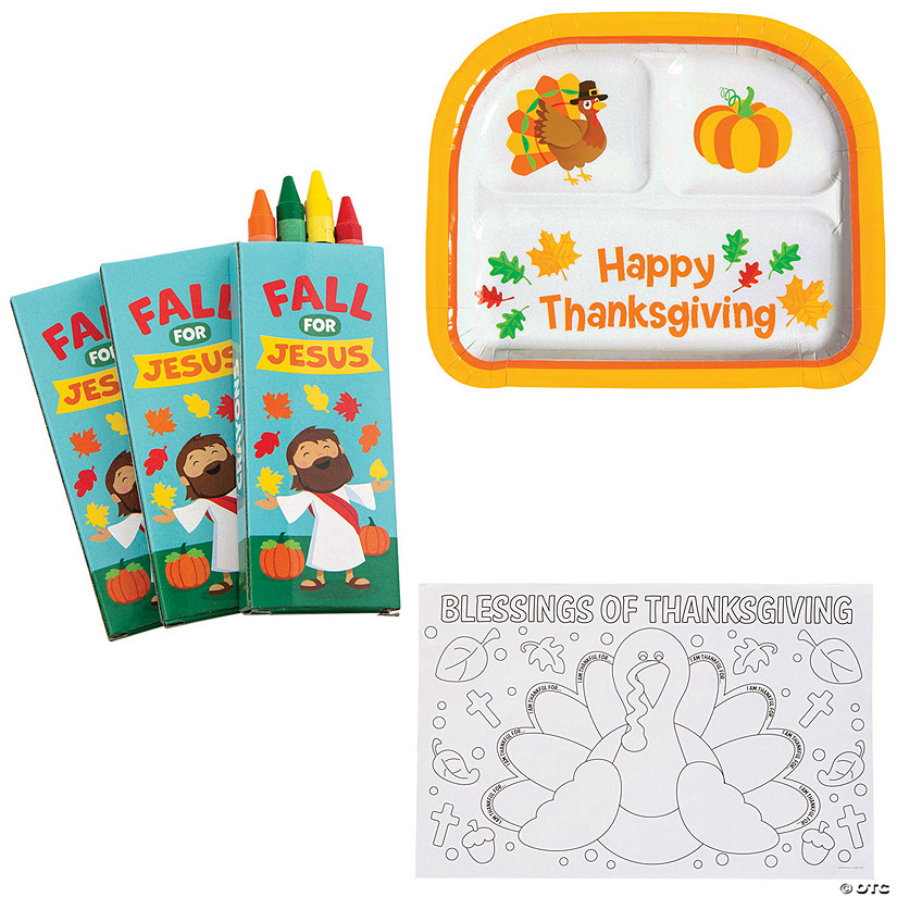 144 Pc. Religious Color Your Own Thanksgiving Place Settings Kit for 48 Image