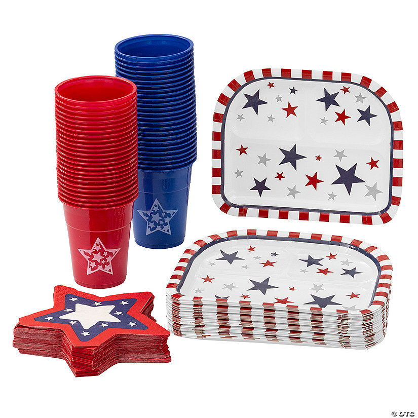 146 Pc. Patriotic Star Party Tableware Kit for 48 Guests Image