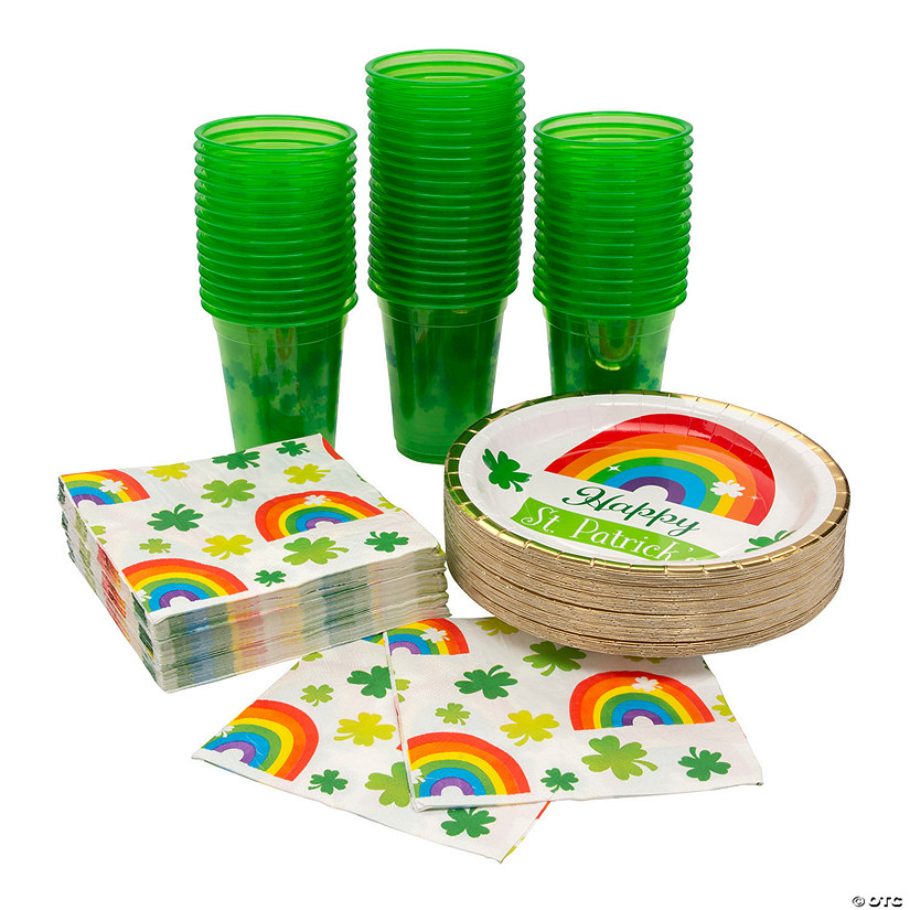 146 Pc. St. Patrick&#8217;s Day Lucky Rainbow Party Tableware Kit for 48 Guests Image