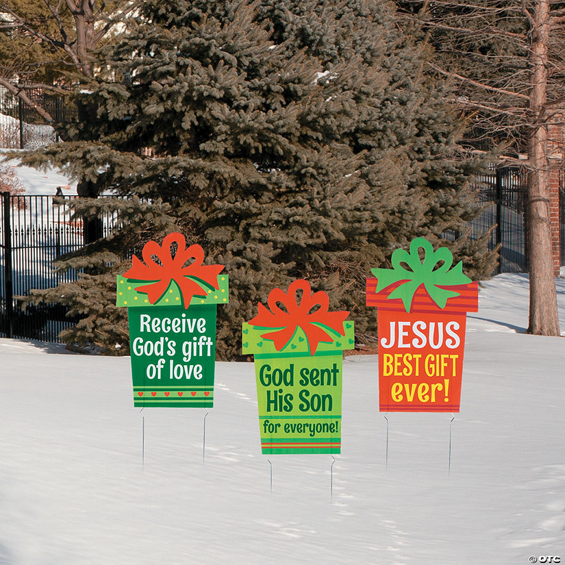15 3/4" x 24 3/4" Religious Christmas Gift Yard Signs - 3 Pc. Image
