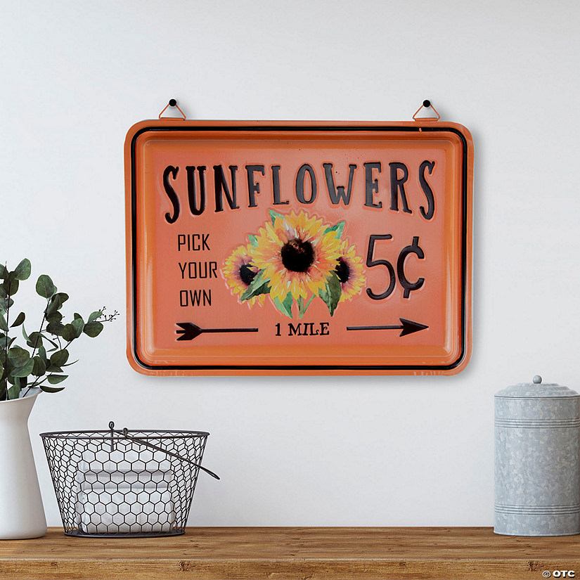 15" Fall Harvest Orange "Sunflowers" Wall Sign Image