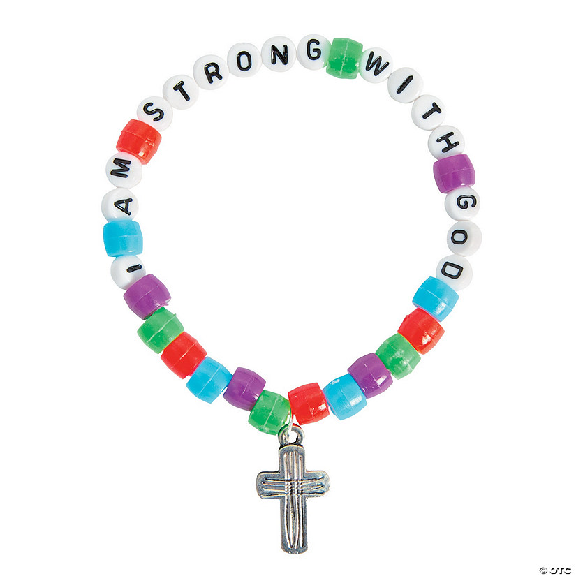 15" I Am Strong with God Pony Bead Bracelet Craft Kit - Makes 12 Image